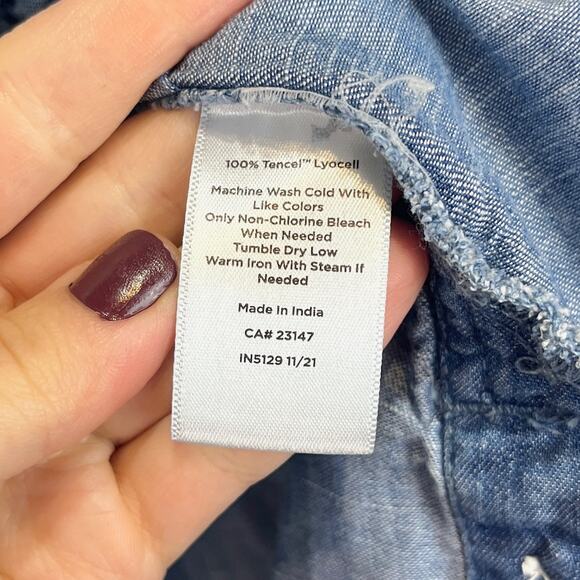 TALBOTS Popover Tunic Top Long Sleeve Collar Henley Tencel Chambray Blue 2X Plus - Picture 7 of 8